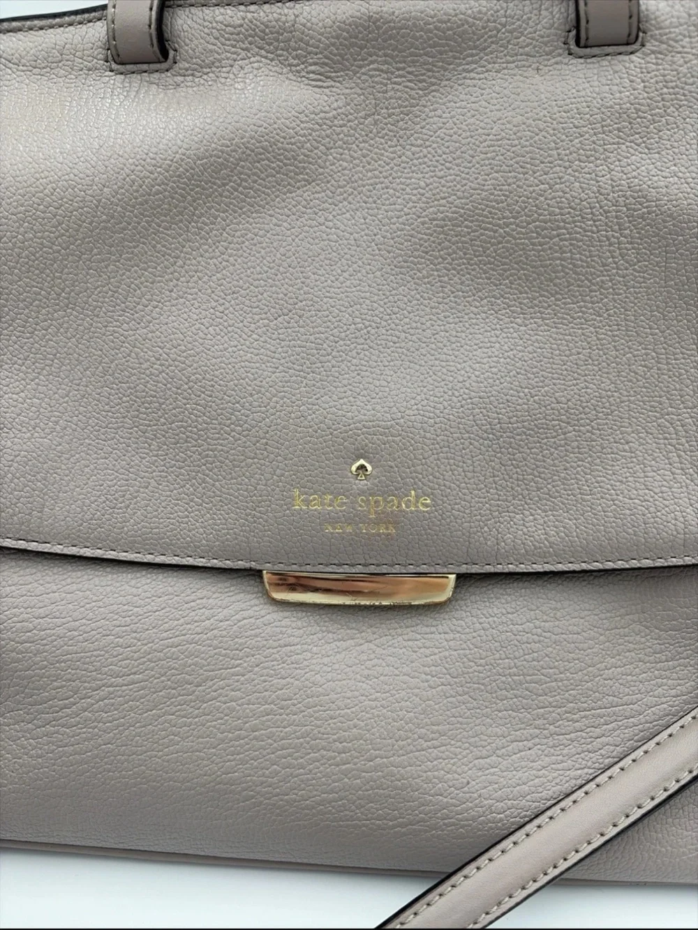 kate spade Rea Robinson Lane Taupe pebbled Leather Satchel with Gold Hardware